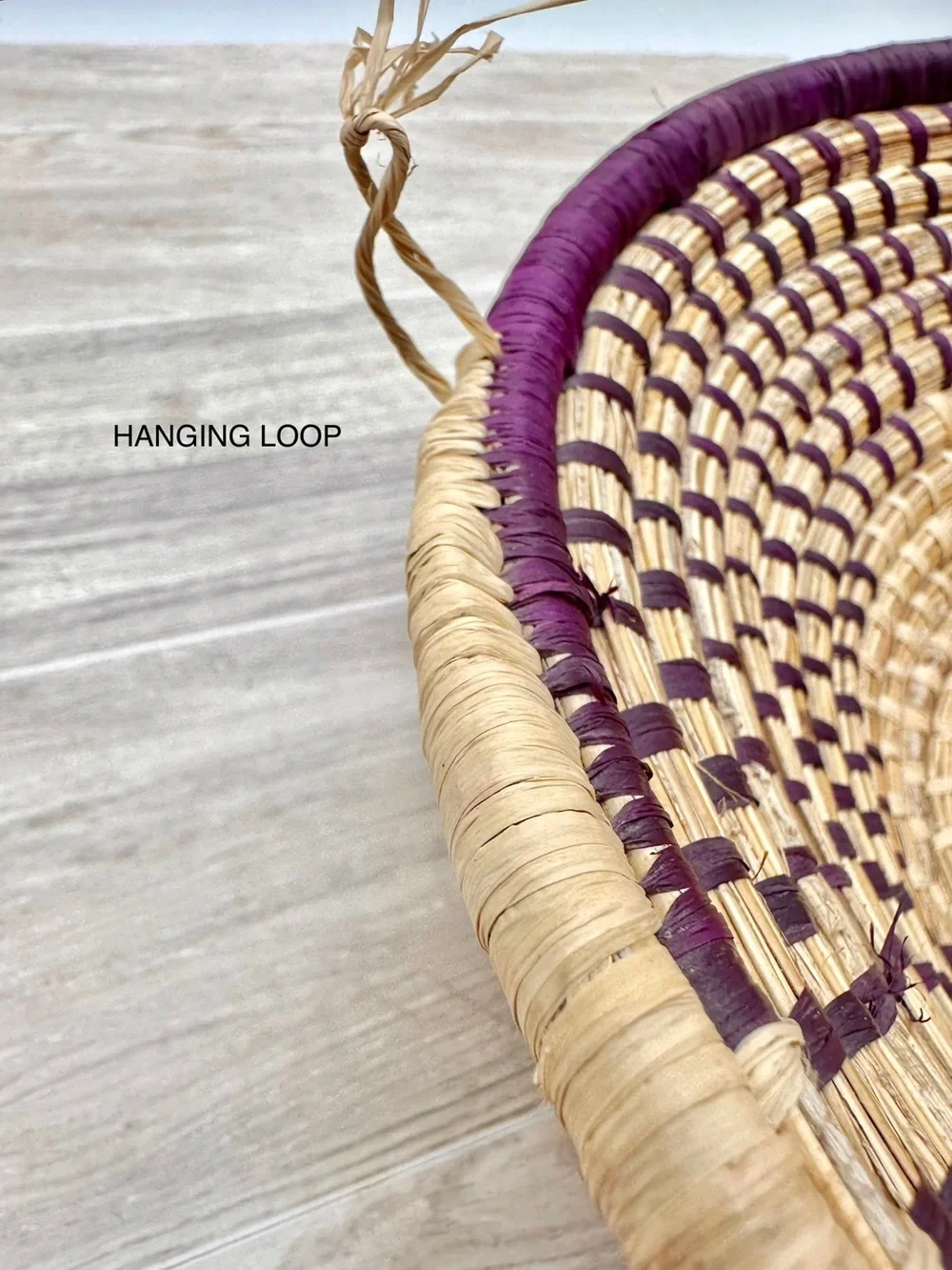 Handmade Woven Purple Sweet Grass Spiral Coiled Basket Bowl Wall Hang Decor 12”